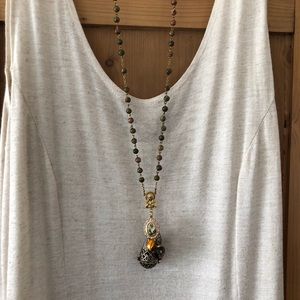 Green Stone Rosary Bead Keepsake Cache Necklace